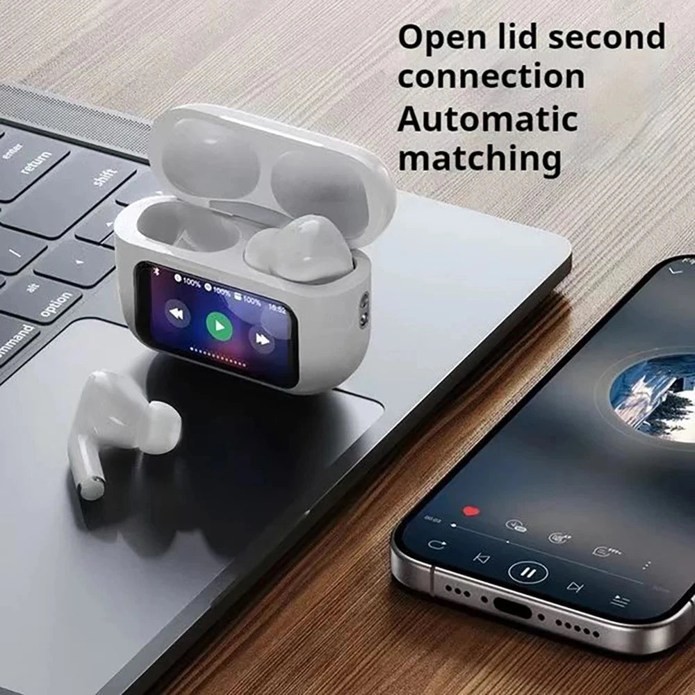New A9 Pro Bluetooth Lcd Airpods Smart Color Screen Wireless Active Noise Reduction Super Long Battery