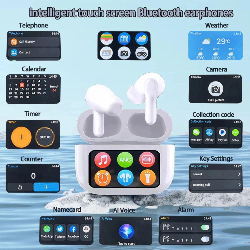 New A9 Pro Bluetooth Lcd Airpods Smart Color Screen Wireless Active Noise Reduction Super Long Battery