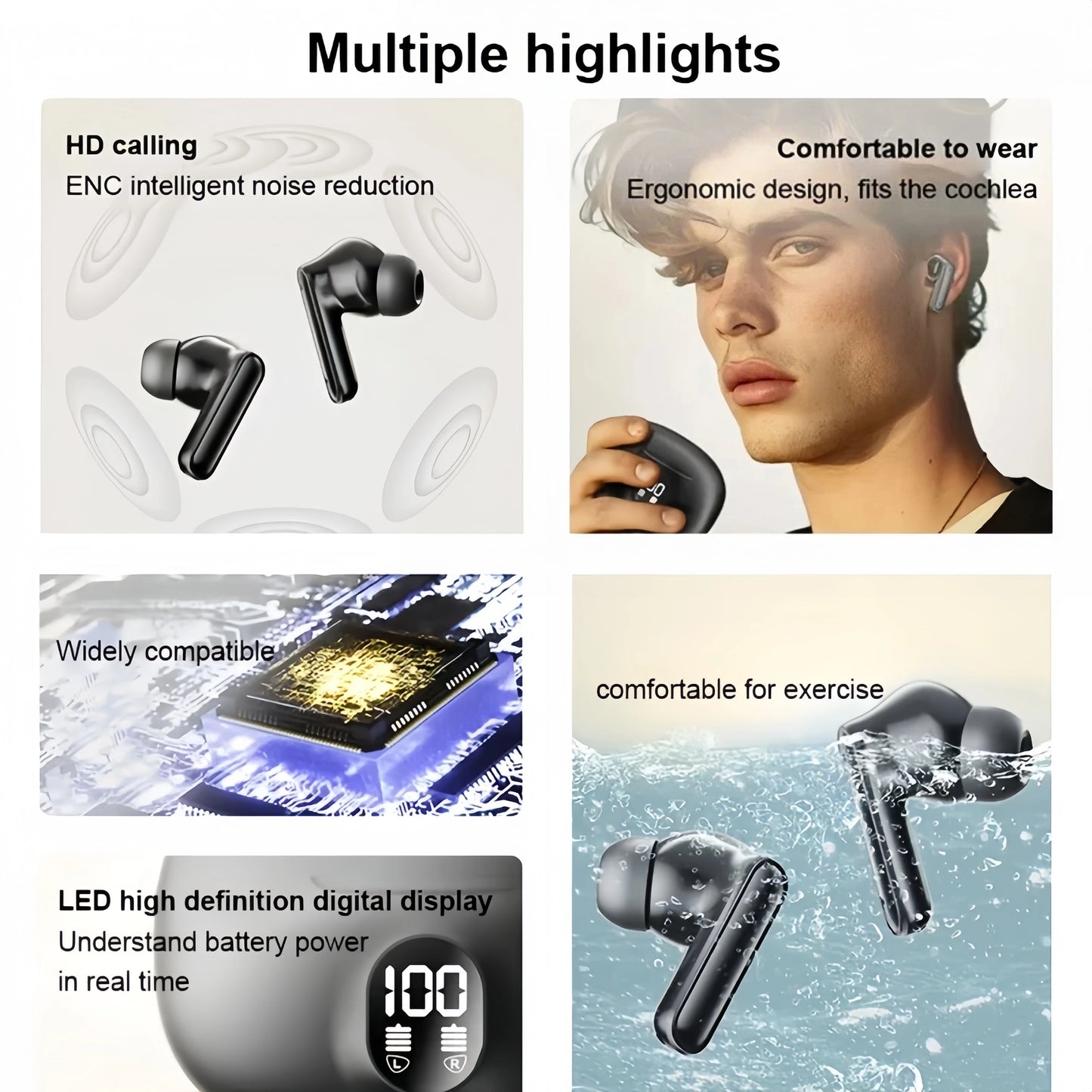 S510 TWS Wireless Headphones LED Power Earphones Digital Display