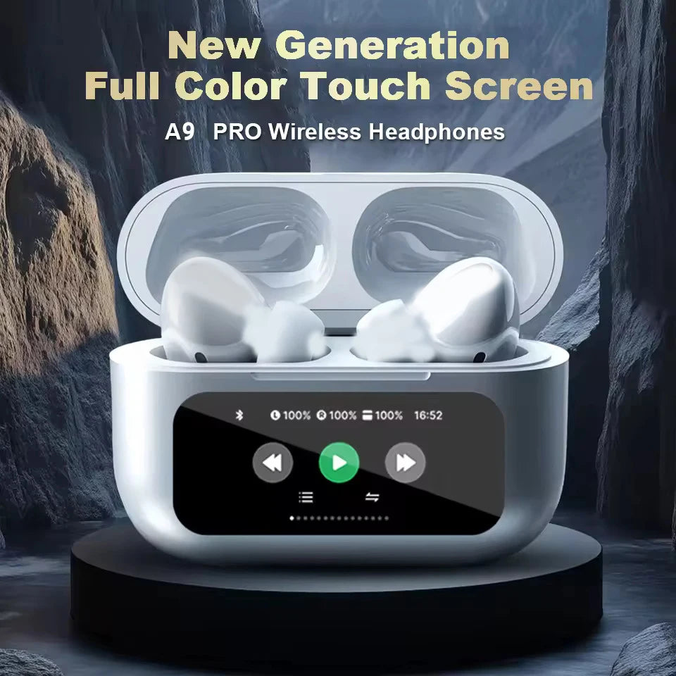 New A9 Pro Bluetooth Lcd Airpods Smart Color Screen Wireless Active Noise Reduction Super Long Battery